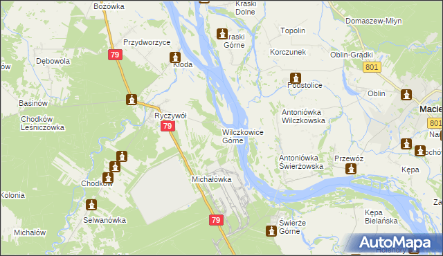 mapa Wilczkowice Górne gmina Kozienice, Wilczkowice Górne gmina Kozienice na mapie Targeo