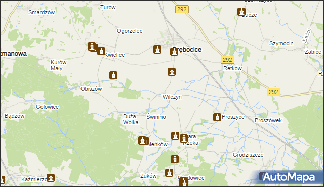 mapa Wilczyn gmina Grębocice, Wilczyn gmina Grębocice na mapie Targeo