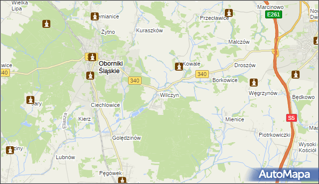 mapa Wilczyn gmina Oborniki Śląskie, Wilczyn gmina Oborniki Śląskie na mapie Targeo