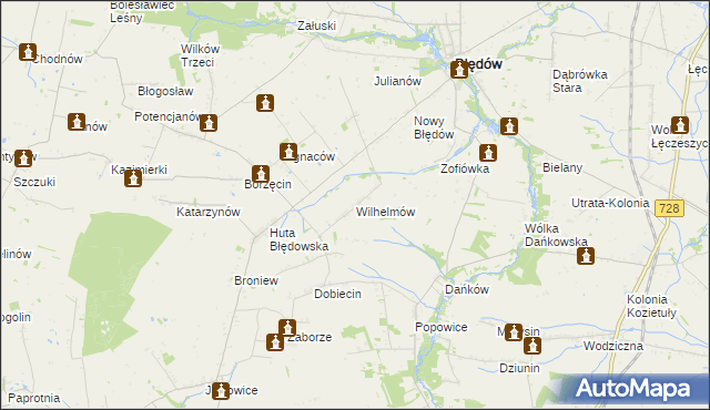 mapa Wilhelmów gmina Błędów, Wilhelmów gmina Błędów na mapie Targeo