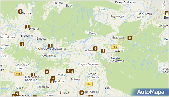 mapa Wilków gmina Bodzentyn, Wilków gmina Bodzentyn na mapie Targeo