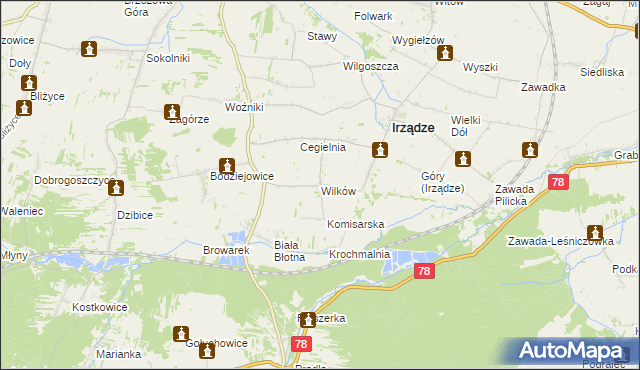 mapa Wilków gmina Irządze, Wilków gmina Irządze na mapie Targeo