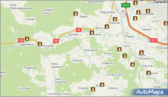 mapa Wilkowyja gmina Garwolin, Wilkowyja gmina Garwolin na mapie Targeo