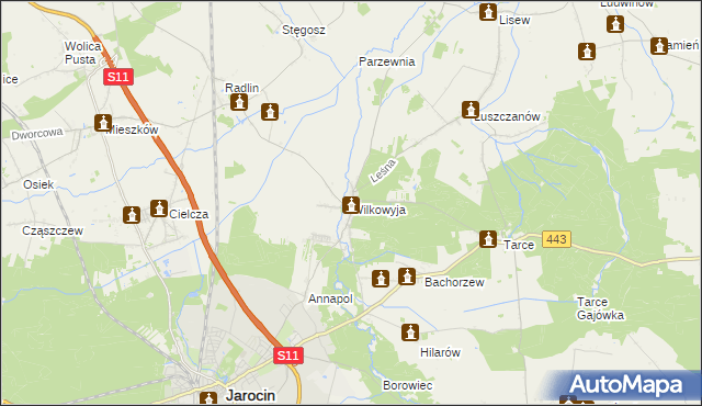 mapa Wilkowyja gmina Jarocin, Wilkowyja gmina Jarocin na mapie Targeo