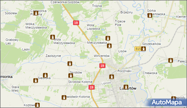 mapa Wincentów gmina Lubartów, Wincentów gmina Lubartów na mapie Targeo