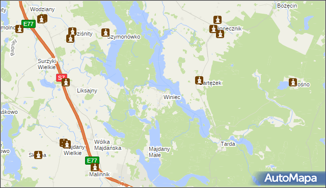 mapa Winiec, Winiec na mapie Targeo