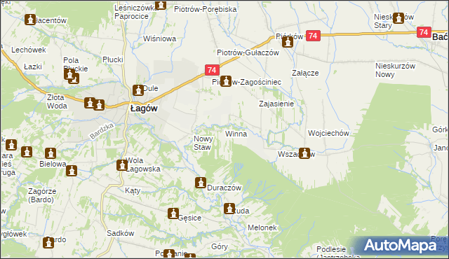 mapa Winna gmina Łagów, Winna gmina Łagów na mapie Targeo