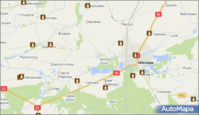 mapa Winna Góra gmina Środa Wielkopolska, Winna Góra gmina Środa Wielkopolska na mapie Targeo