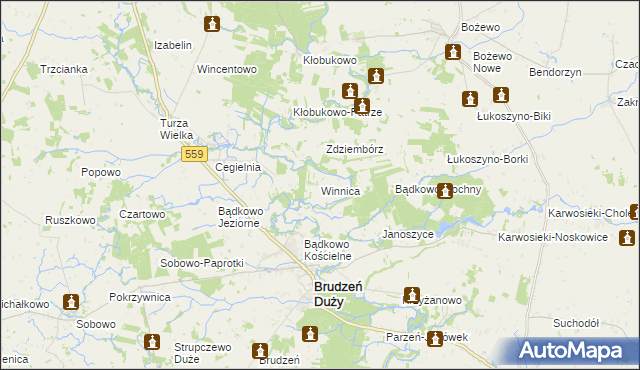 mapa Winnica gmina Brudzeń Duży, Winnica gmina Brudzeń Duży na mapie Targeo