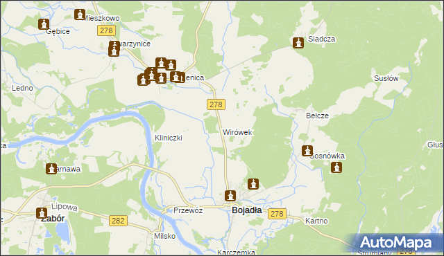 mapa Wirówek gmina Bojadła, Wirówek gmina Bojadła na mapie Targeo