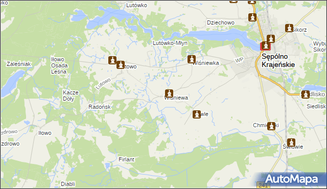 mapa Wiśniewa gmina Sępólno Krajeńskie, Wiśniewa gmina Sępólno Krajeńskie na mapie Targeo