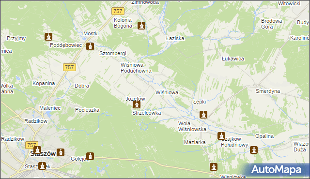 mapa Wiśniowa gmina Staszów, Wiśniowa gmina Staszów na mapie Targeo