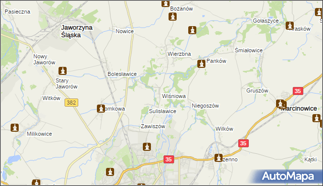 mapa Wiśniowa gmina Świdnica, Wiśniowa gmina Świdnica na mapie Targeo