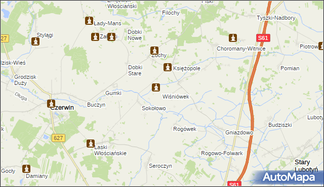 mapa Wiśniówek gmina Czerwin, Wiśniówek gmina Czerwin na mapie Targeo