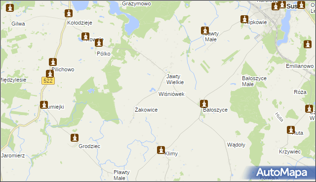 mapa Wiśniówek gmina Susz, Wiśniówek gmina Susz na mapie Targeo