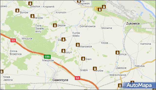 mapa Witanowice gmina Gaworzyce, Witanowice gmina Gaworzyce na mapie Targeo