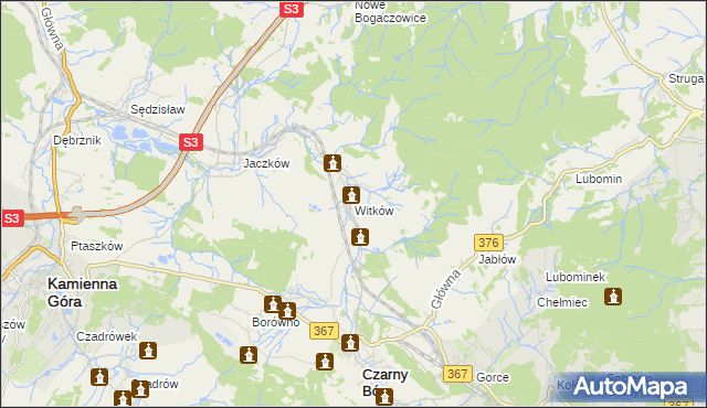 mapa Witków gmina Czarny Bór, Witków gmina Czarny Bór na mapie Targeo