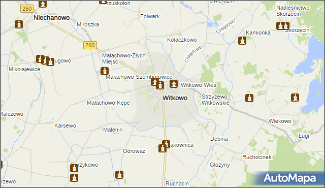 mapa Witkowo powiat gnieźnieński, Witkowo powiat gnieźnieński na mapie Targeo