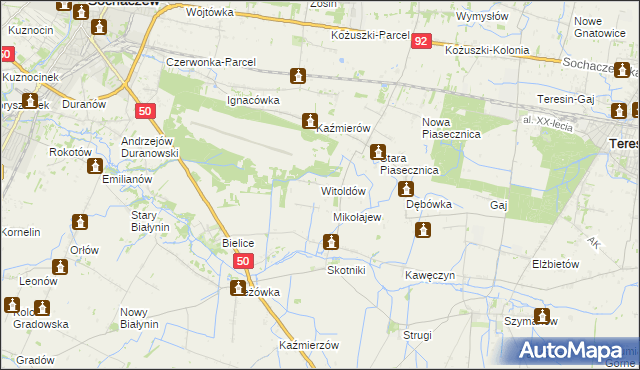 mapa Witoldów gmina Teresin, Witoldów gmina Teresin na mapie Targeo