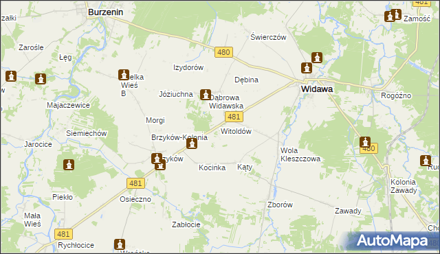 mapa Witoldów gmina Widawa, Witoldów gmina Widawa na mapie Targeo