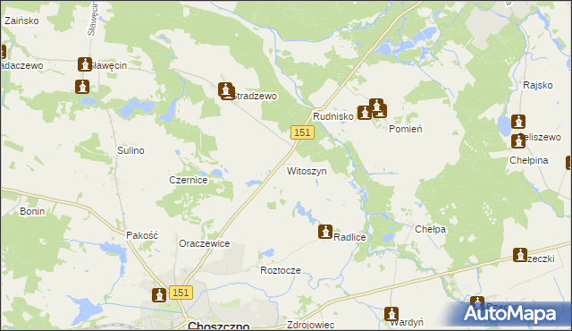 mapa Witoszyn gmina Choszczno, Witoszyn gmina Choszczno na mapie Targeo