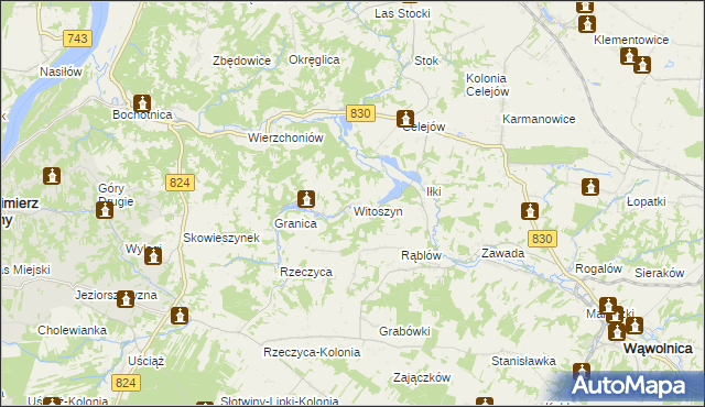 mapa Witoszyn gmina Kazimierz Dolny, Witoszyn gmina Kazimierz Dolny na mapie Targeo