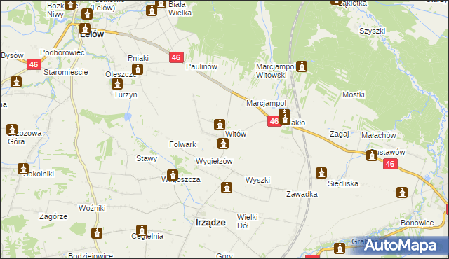 mapa Witów gmina Irządze, Witów gmina Irządze na mapie Targeo