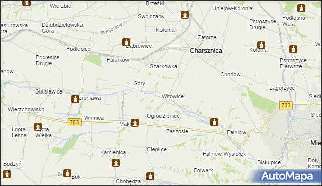 mapa Witowice gmina Charsznica, Witowice gmina Charsznica na mapie Targeo