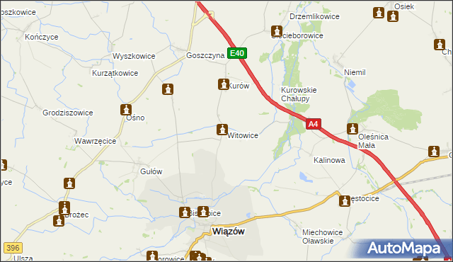 mapa Witowice gmina Wiązów, Witowice gmina Wiązów na mapie Targeo