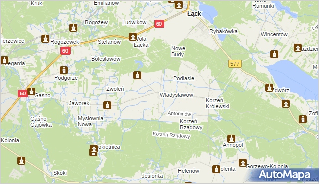 mapa Władysławów gmina Łąck, Władysławów gmina Łąck na mapie Targeo