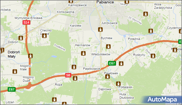 mapa Władysławów gmina Pabianice, Władysławów gmina Pabianice na mapie Targeo