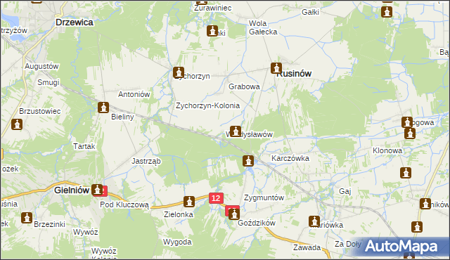 mapa Władysławów gmina Rusinów, Władysławów gmina Rusinów na mapie Targeo