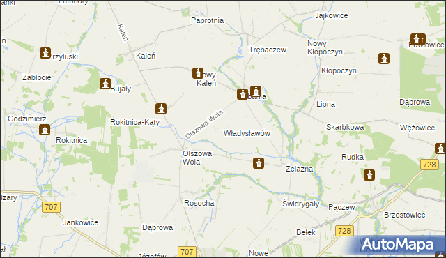 mapa Władysławów gmina Sadkowice, Władysławów gmina Sadkowice na mapie Targeo