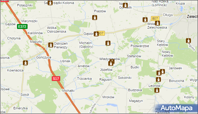 mapa Władysławów gmina Żelechów, Władysławów gmina Żelechów na mapie Targeo