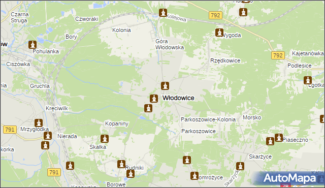 mapa Włodowice powiat zawierciański, Włodowice powiat zawierciański na mapie Targeo