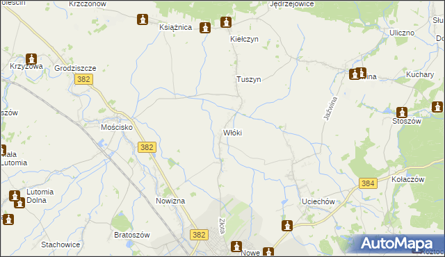 mapa Włóki gmina Dzierżoniów, Włóki gmina Dzierżoniów na mapie Targeo