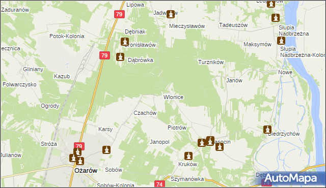 mapa Wlonice gmina Ożarów, Wlonice gmina Ożarów na mapie Targeo