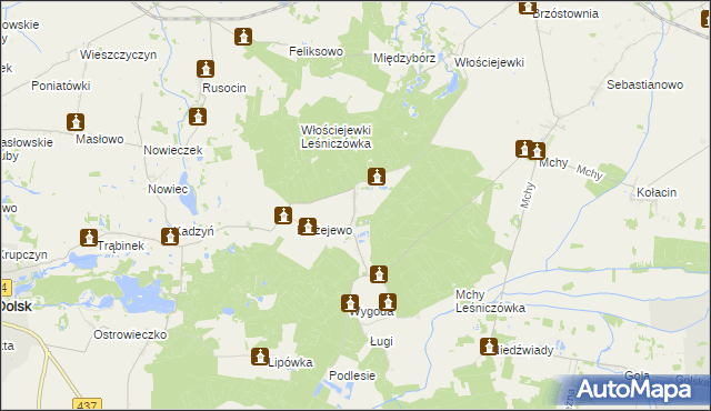 mapa Włościejewice, Włościejewice na mapie Targeo