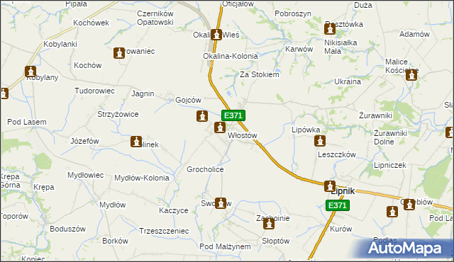 mapa Włostów gmina Lipnik, Włostów gmina Lipnik na mapie Targeo