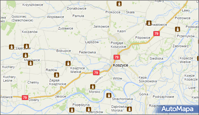 mapa Włostowice gmina Koszyce, Włostowice gmina Koszyce na mapie Targeo