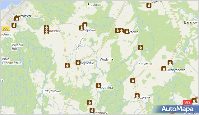mapa Wodynia, Wodynia na mapie Targeo
