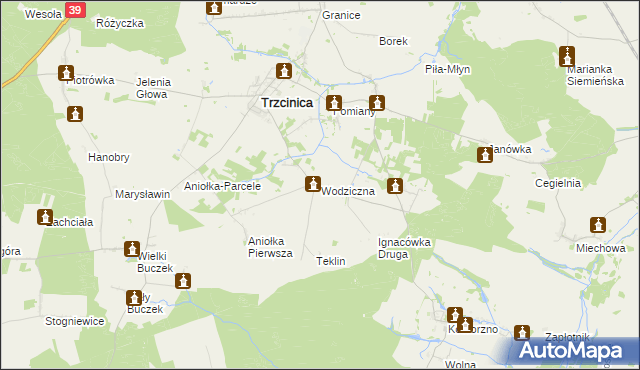 mapa Wodziczna gmina Trzcinica, Wodziczna gmina Trzcinica na mapie Targeo