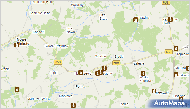 mapa Wodźki, Wodźki na mapie Targeo