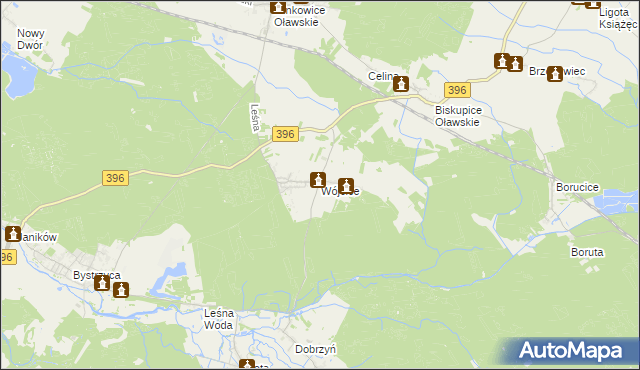 mapa Wójcice gmina Jelcz-Laskowice, Wójcice gmina Jelcz-Laskowice na mapie Targeo