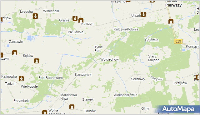 mapa Wojciechów gmina Hańsk, Wojciechów gmina Hańsk na mapie Targeo