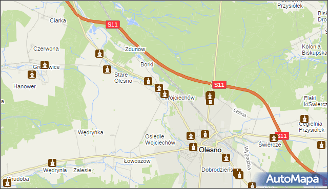 mapa Wojciechów gmina Olesno, Wojciechów gmina Olesno na mapie Targeo