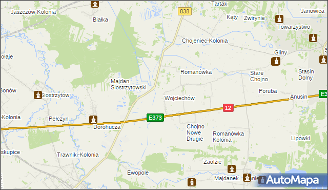 mapa Wojciechów gmina Siedliszcze, Wojciechów gmina Siedliszcze na mapie Targeo