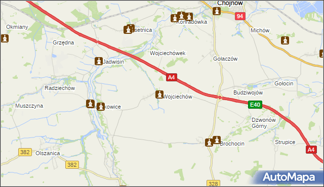 mapa Wojciechów gmina Zagrodno, Wojciechów gmina Zagrodno na mapie Targeo