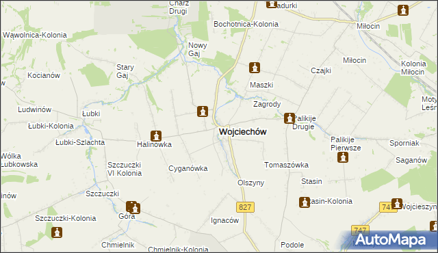 mapa Wojciechów powiat lubelski, Wojciechów powiat lubelski na mapie Targeo