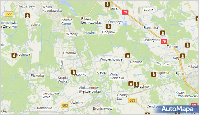 mapa Wojciechowice gmina Góra Kalwaria, Wojciechowice gmina Góra Kalwaria na mapie Targeo